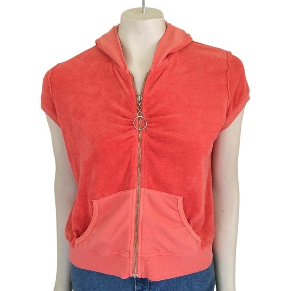 NWT VTG 80s CALISPIA Soft Terrycloth Full Zip Hooded Jacket in Orange  SZ M